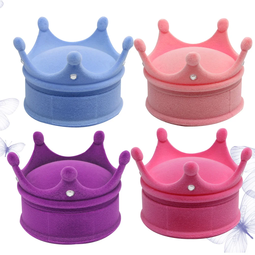 

4Pcs Jewelry Box Crown Shaped Fashion Compact Ring Earring Storage Case Gift Holder Ideal Gift Blue Rosy