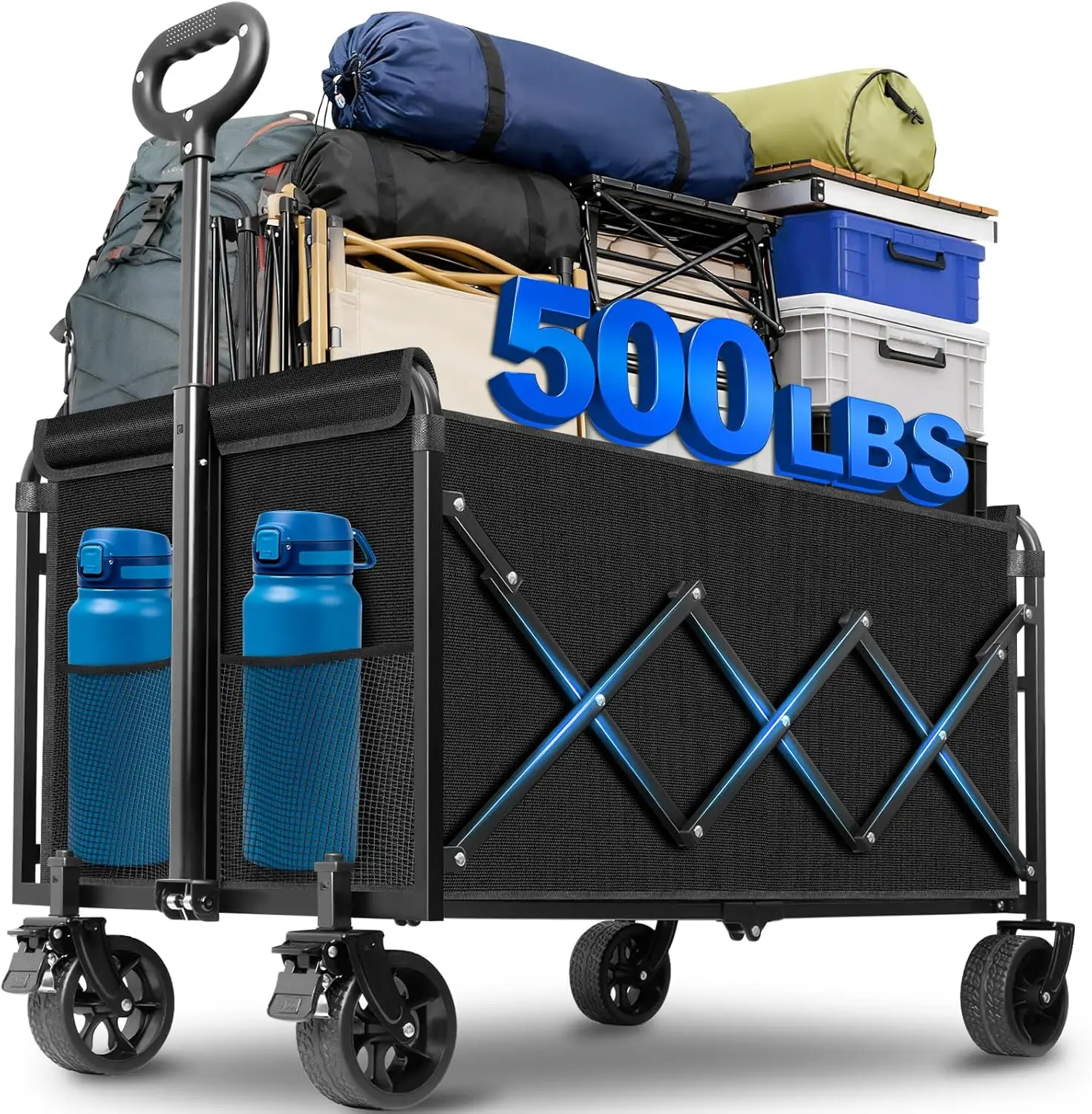 

Складная тележка повышенной прочности с большой вместимостью, регулируемой ручкой для кемпинга, пляжа и садоводства