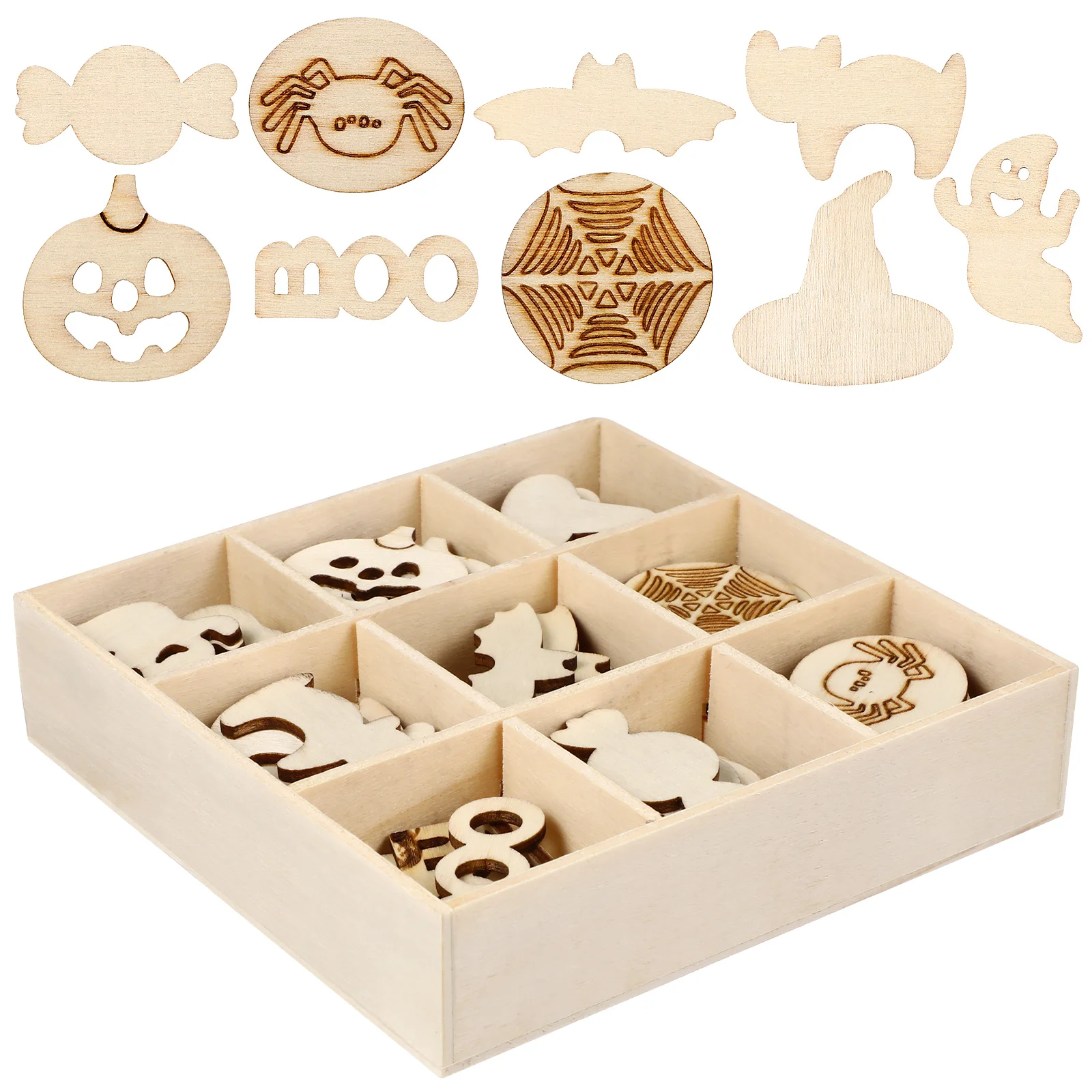 

72Pcs Halloween Wooden Chips Durable DIY Wooden Crafts Pumpkin Designs Festive Handiworks Creative Decor Gift Ideas