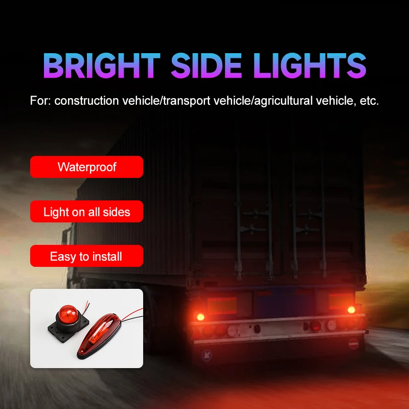 2x 12V 24V Clearance Lights  Waterproof Red White Bright Led Car Dome Lamp Truck Carriage Light Universal Accessories