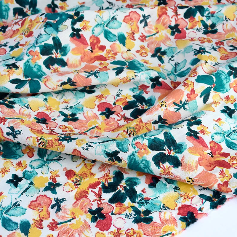 145x50cm Spring and Summer Poplin Oil Painting Floral Fabric, Making Dress Shirt Skirt Suspender  DIY Handmade Cloth