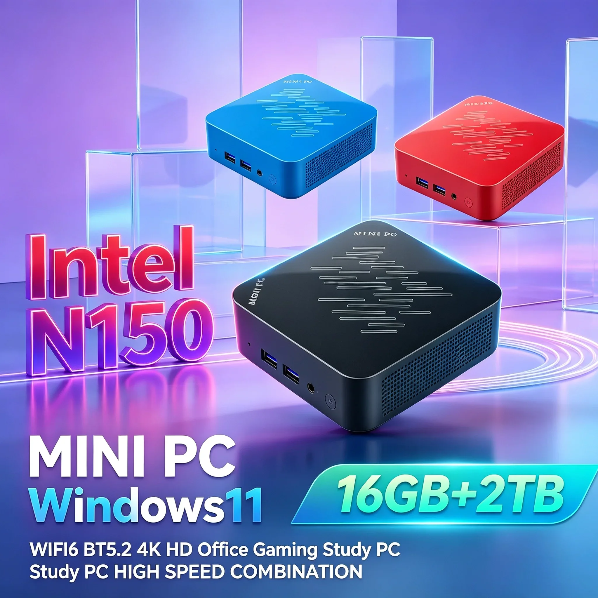 2026 New Mini PC Intel N150 Windows 11 16GB RAM Optional 1TB 2TB SSD WiFi6 BT5.2 Mini Desktop Computer Host Home Daily Work PC