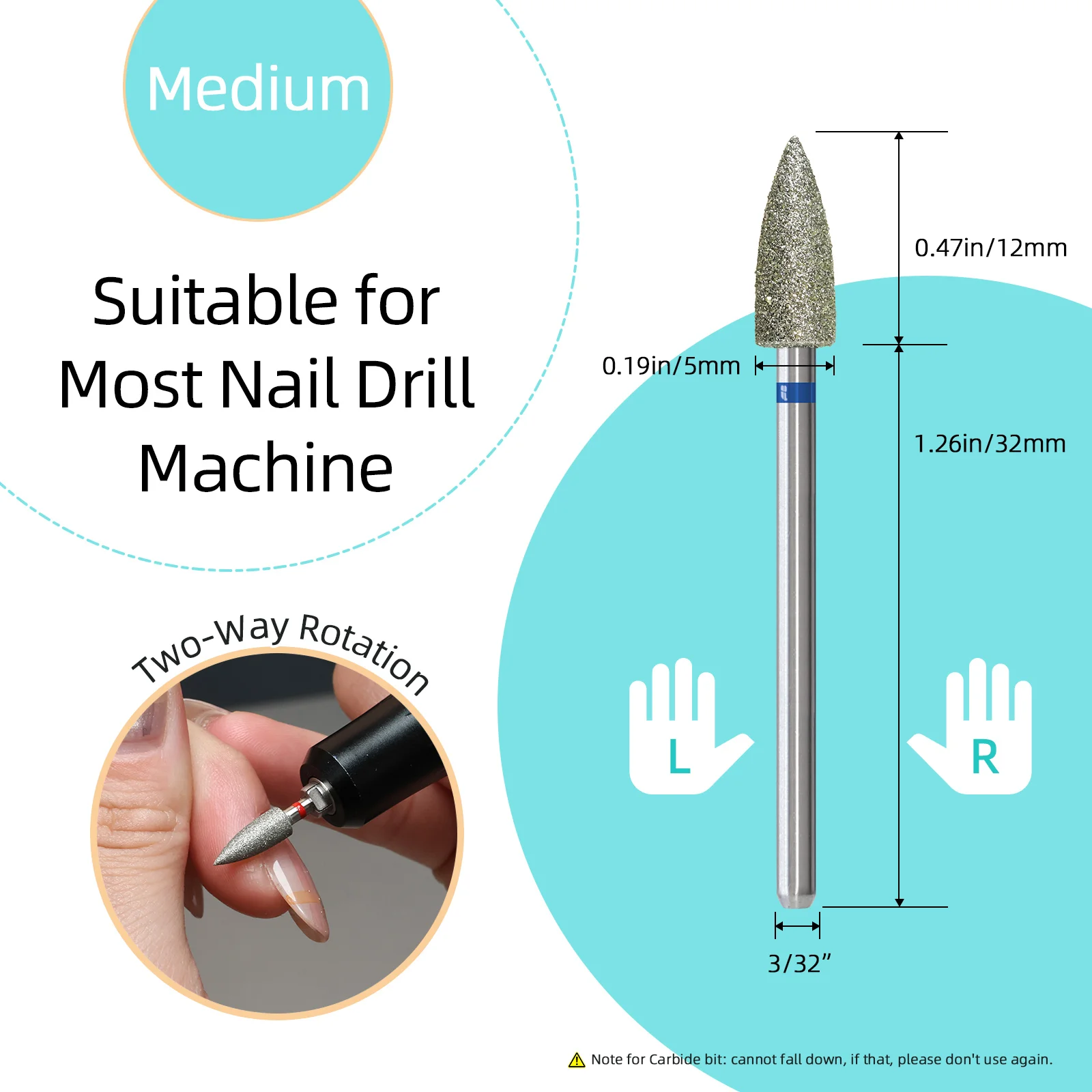 HYTOOS 4,5mm Großer Kegelförmiger Diamant-Nagelbohrer Hornhautentferner Russisches Nagelhaut-Reinigungswerkzeug für Maniküre-Techniker – Detail 1