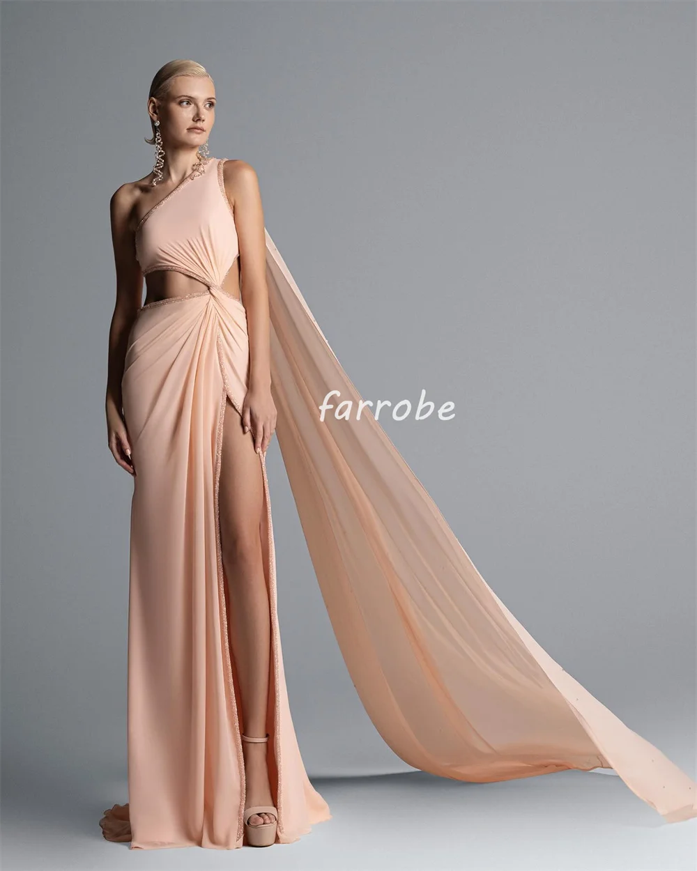 Customized Sparkle Chiffon Pleat Draped Beading Sequined A-line One-shoulder Long Dresses Bespoke Occasion Dresses Fashion