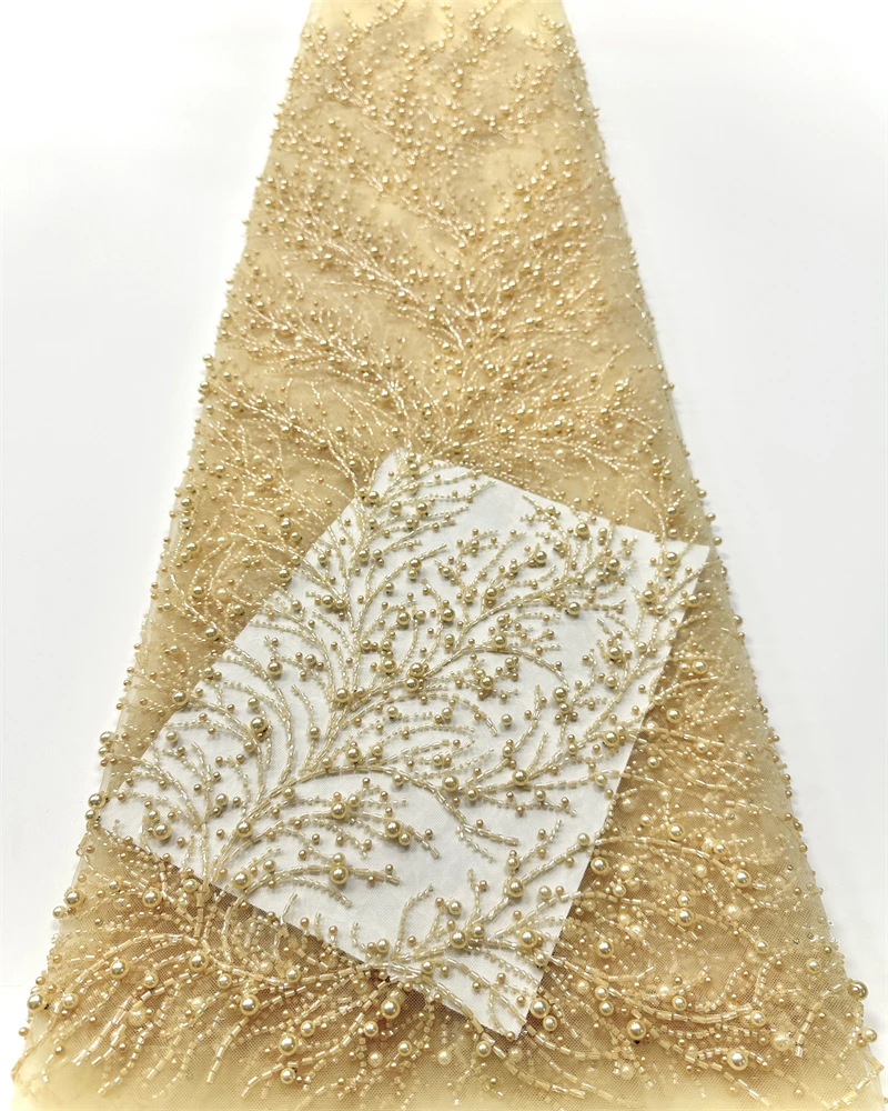 

2025 Latest Hot Sale New High-End Luxury French Embroidery Beaded Lace Fabric African Nigerian With Sequins Fabric For Wedding