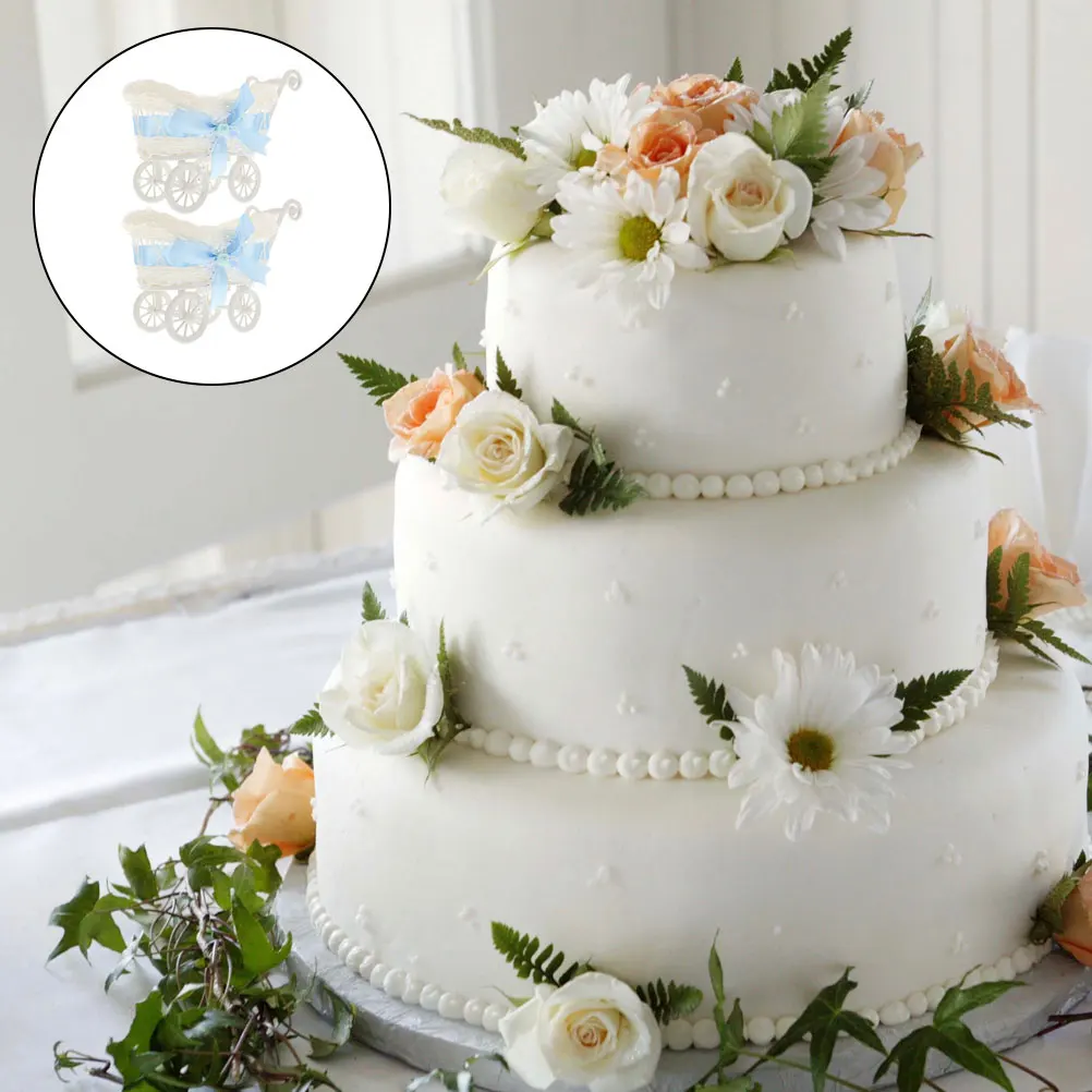 

2 Pcs Rattan Bin Imitation Baby Stroller Ornaments Centerpiece for Shower Small Basket Storage Carriage