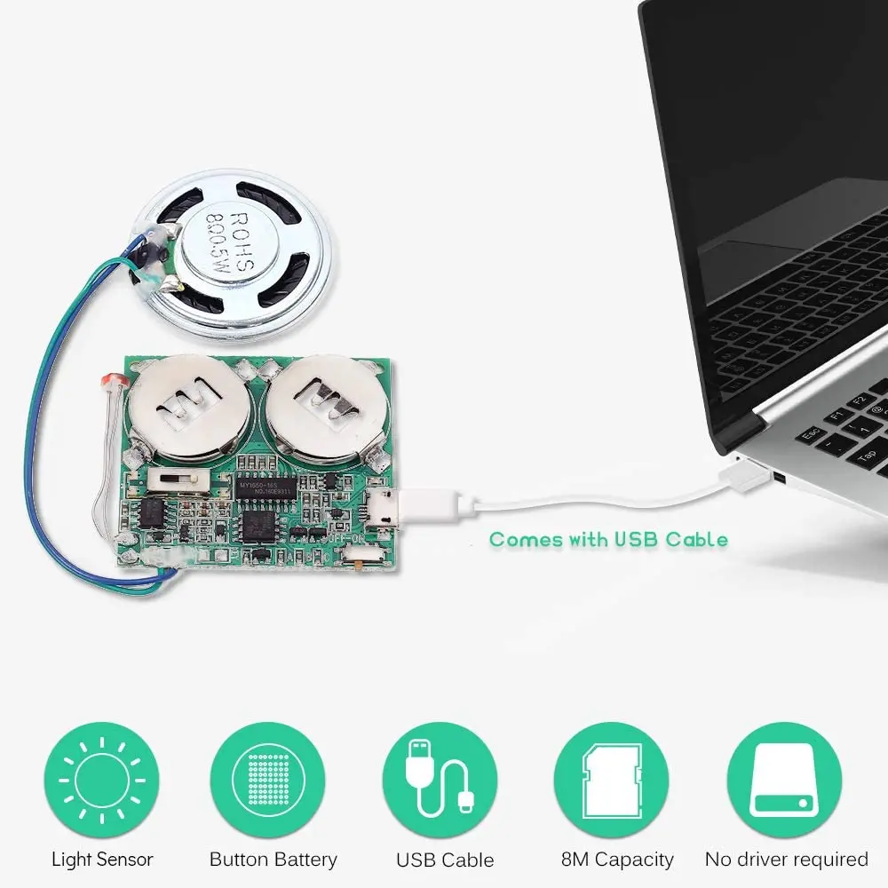 Diy光センサーサウンドモジュールマイクロusb記録可能なサウンドチップ8メートルメモリスピーカートーキングプログラマブル音楽プレーヤーボックス