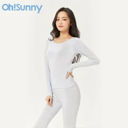 OhSunny Women's Thermal Underwear Set Solid Ladies Winter Clothes Warm Intimates Long Johns Pants For Female Girl 2PCS Lingerie