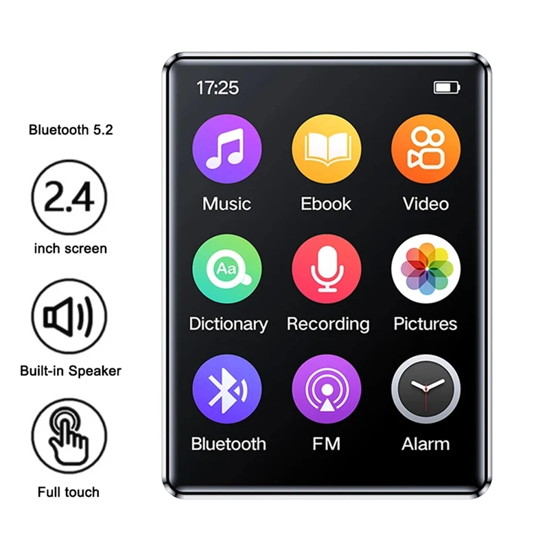 Music Player 2.4 Inch Full Screen Ultra-Thin Bluetooth Portable HIFI MP4 Video Playback FM Recorder(B)