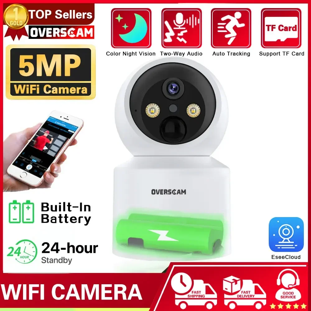 

5MP WiFi Baby Built-in Battery Mini Home Camera Wireless PTZ HD Auto Tracking Camera Home Secuiry Surveillance Video ESeeCloud