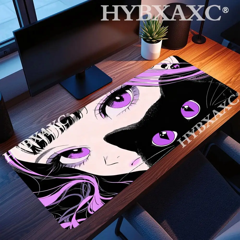 

HYBXAXC HD Print Gamer Keyboard Pad XXL Anime Girls Rubber Mouse Pad Kawaii Desk Mat Cute black cat Large Gaming Expansion pad