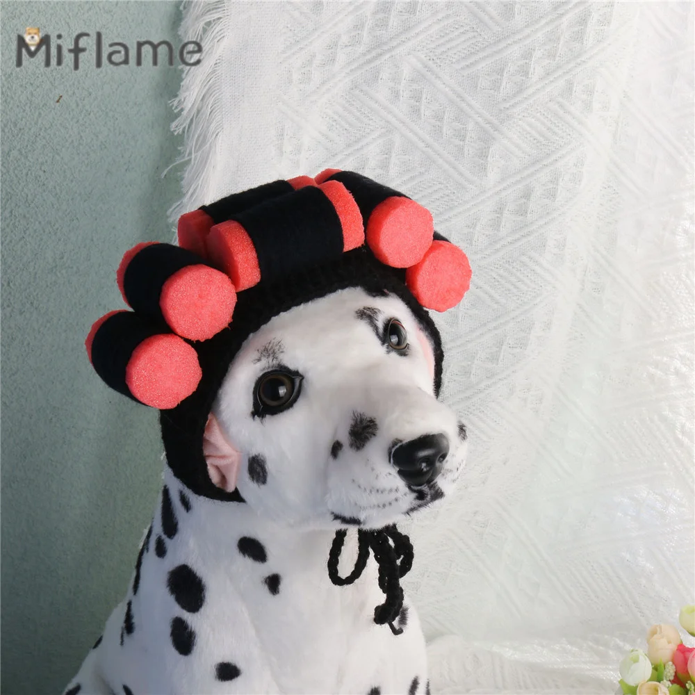 Miflame Cute Pet Curly Hair Hat Cat Dog Hair Accessory Halloween Christmas Funny Small Dogs Hat Knitted Fabric