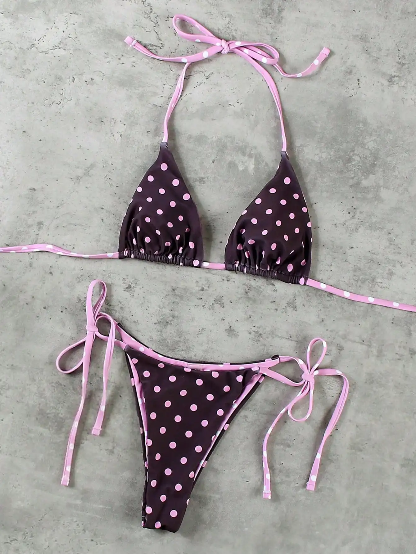 

Women Polka Dot Triangle Bikini Set With Tie Straps For Beach Pool Summer