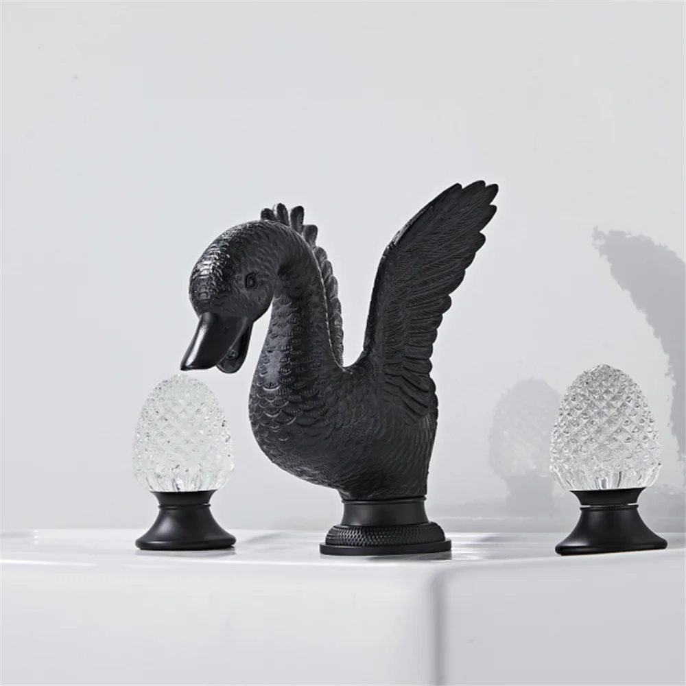 

Black Swan Bathroom Faucet Widespread Antique Sink Tap Brass Basin Faucet Sink Faucet 3 Hole Crystal Handle Hot & Cold Water Tap
