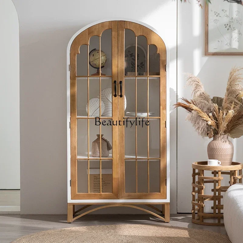 

American solid wood two-door bookcase floor-to-ceiling arched glass door for home useL