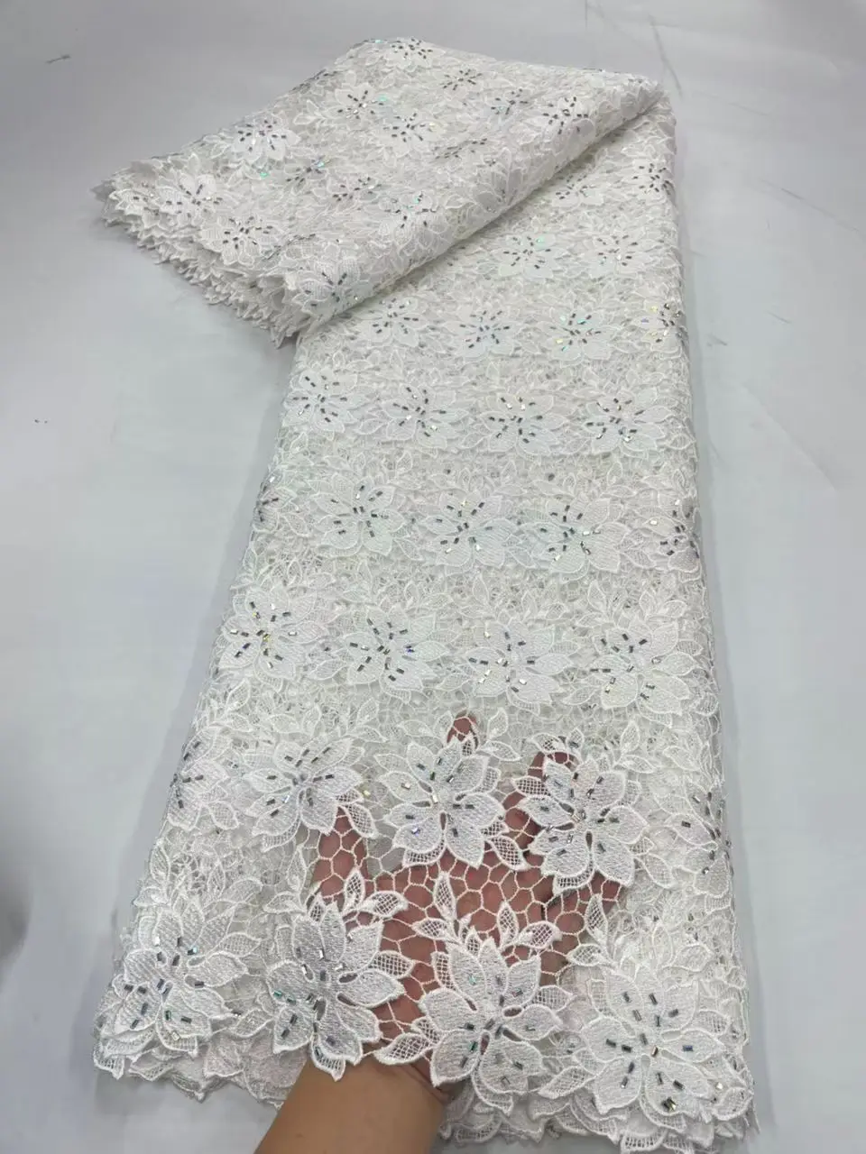 

New Arrival African Water Soluble Sequins Lace Fabric 2026 High Quality Nigerian Guipure Cord Lace Fabric For Woman Praty Dress