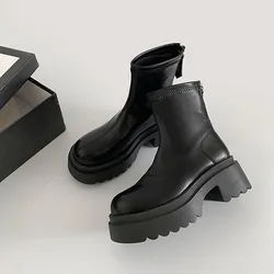 Comemore Platform Women Ankle Boots High Heels Leather Shoes Woman Spring Autumn Black Short Punk Motorcycle Boots Femme Shoes
