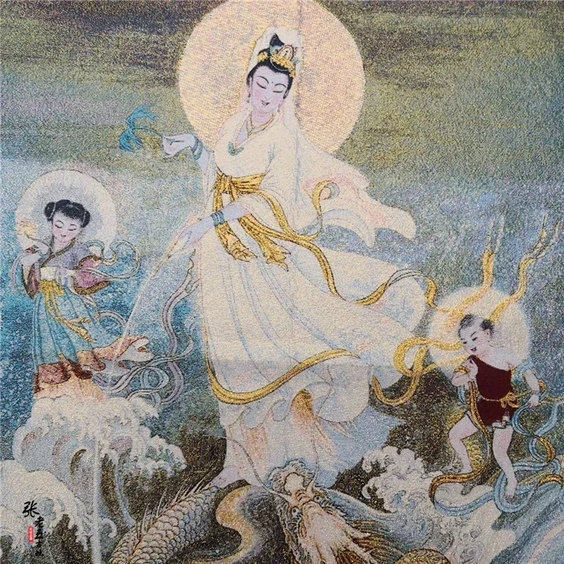 Thangka embroidery religious Tibetan portrait Nepal Buddhist temple brocade painting silk decoration figure dragon subduing Guan
