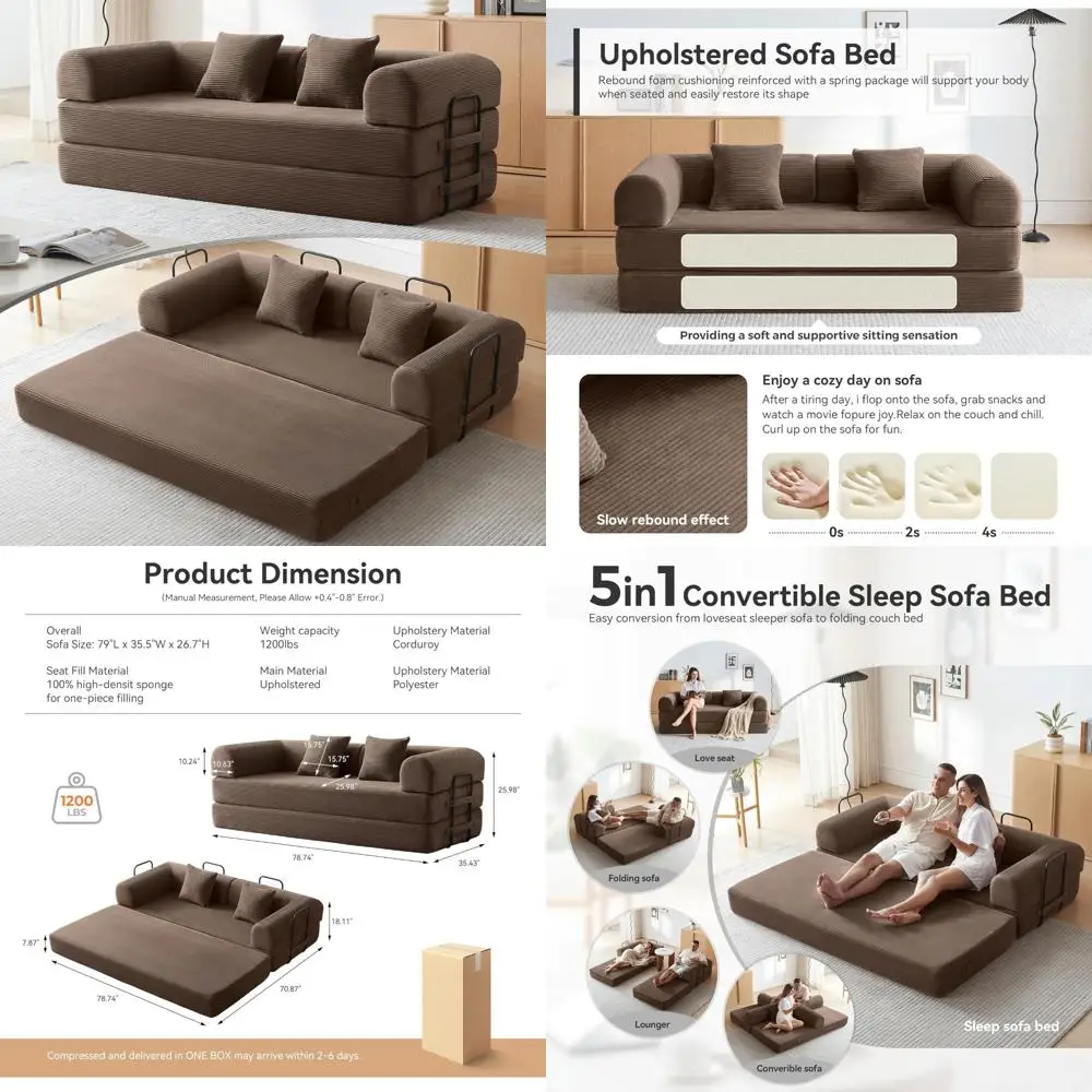 Mid Century Modern Sleeper Sofa Bed with Memory Foam, Convertible Love Seat for Living Room, Comfortable Modular Couches