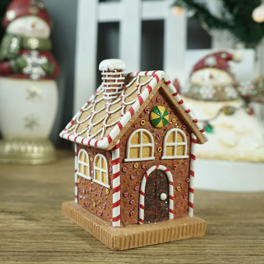 

Resin Gingerbread Ornament Lighted Christmas Decor for Living Room Bedroom Bookcase Festive Atmosphere Decoration