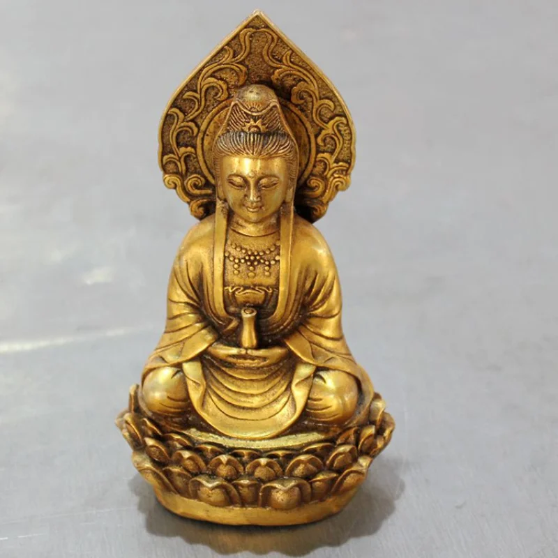 Pure Brass Sitting Lotus Guanyin Bodhisattva Metal Crafts Sitting Lotus Guanyin Copper Ornaments