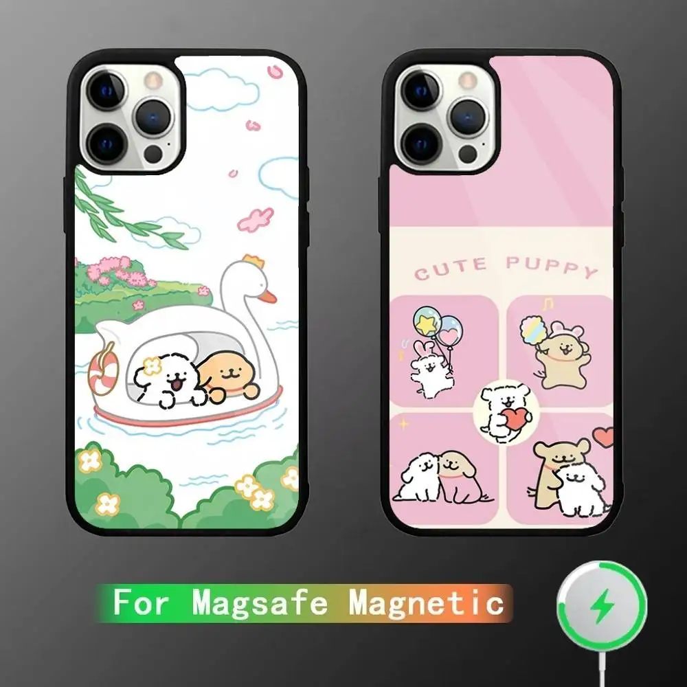

Korea line puppy Maltese Phone Case For iPhone 17,16,15,14,13,12,11,Pro,Max,Plus,Mini,SE4,E Magnetic Magsafe Wireless Charging
