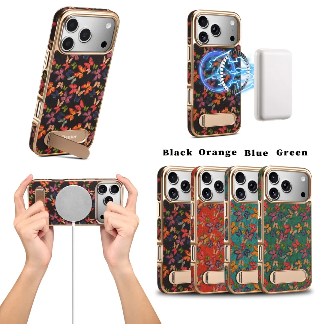 

For iPhone 17 16 15 14 13 Pro Max Case Soft Leather Magsafe Strong Magnetic Suction Firm Metal Stand Luxury Electroplating Cover