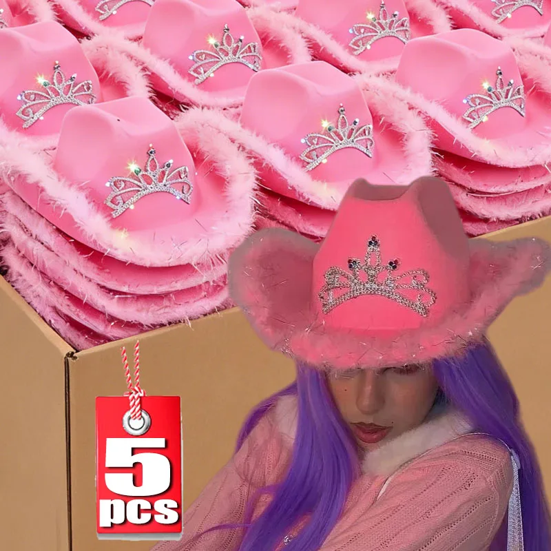 

Розовая ковбойская шляпа Skeleteen с пайетками и дизайном короны-тиары для девочек