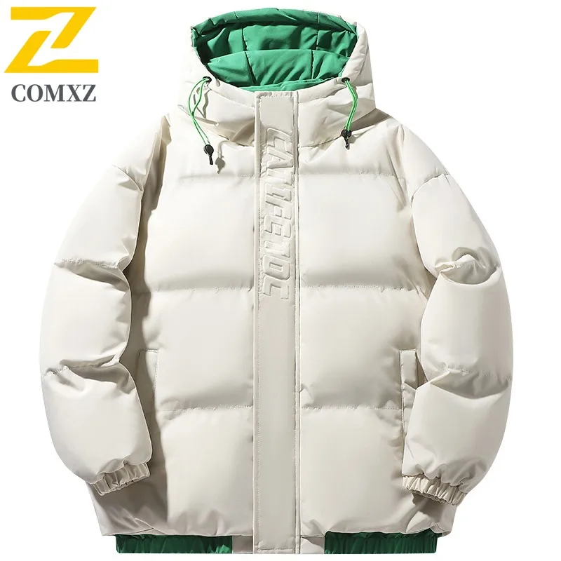 COMXZ 2025 Winter Fleece Lined Thick Hooded Unisex Cotton Jacket Solid Color Two Piece Set Mens Warm Outwear for Couples