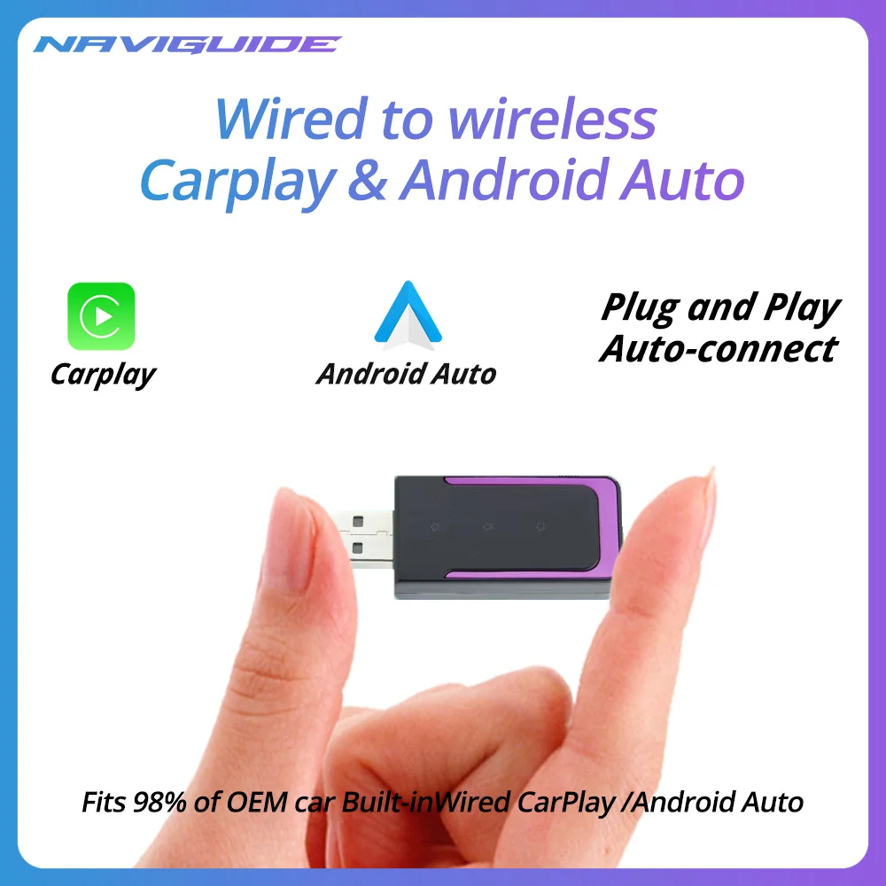 

NAVIGUIDE 2в1 беспроводной CarPlay и беспроводной адаптированный смарт-бокс на базе Android Auto для автомобильных радиоприемников с проводным CarPlay и Android auto