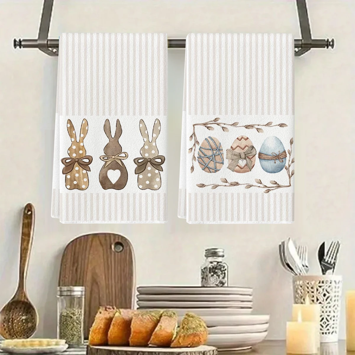 Bunny Print Dishcloth Easter Bunny Pattern Dish Towel Quick-drying Kitchen Towel for Home Decoration Spring Holiday for Kitchen