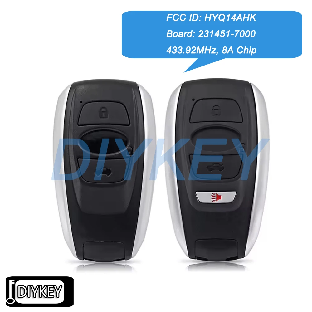 

Smart Remote Car Key Fob 433MHz 8A Chip for Subaru Forester Impreza XV BRZ Legacy WRX Outback Ascent HYQ14AHK Board: 231451-7000