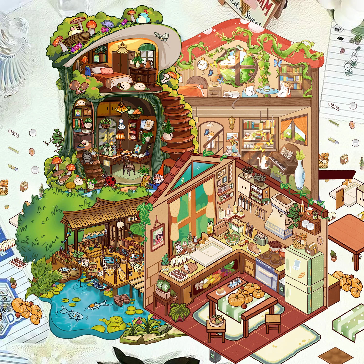 ครัวอุ่น 2 ชิ้น Cat RV ไซเบอร์ ​ ​ ​ ​ บ้าน ทิวทัศน์ DIY ทิวทัศน์ ฉากจิ๋ว สติ๊กเกอร์ซ้อนภาพ สติ๊กเกอร์ภูมิทัศน์