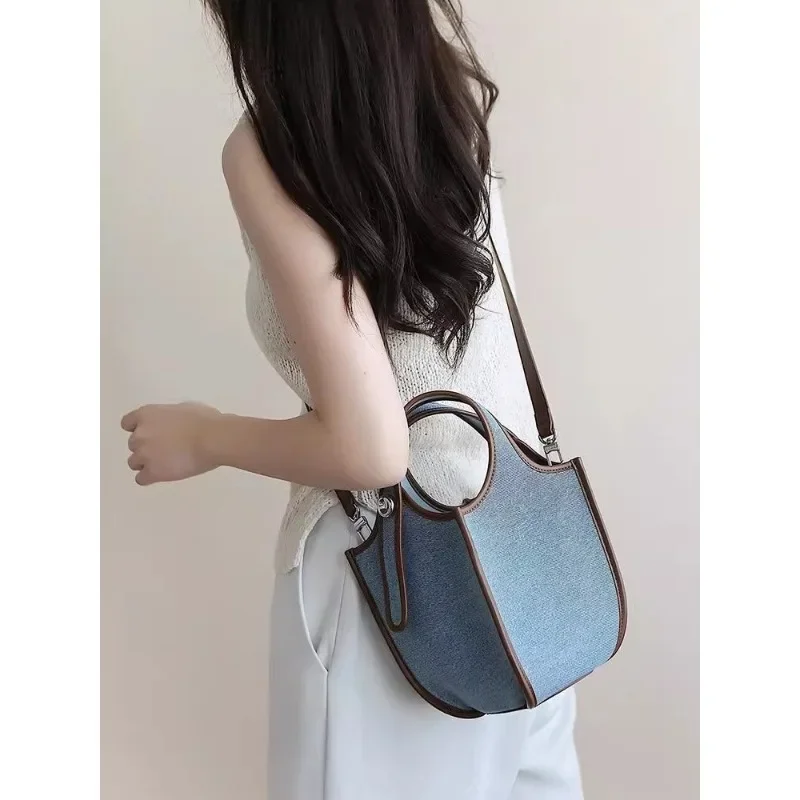 Niche Design Fruit Basket Bag 2024 New Cowboy Blue Bucket Bag One Shoulder Crossbody Girl Hand Bags  Bags for Women