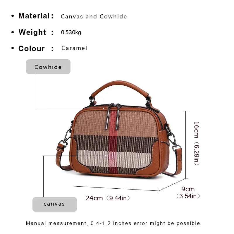 Fashion Ladies Crossbody Bag Classic Plaid Canvas With Genuine Leather Luxury Shoulder Bag Women\'s Casual Messenger Bag