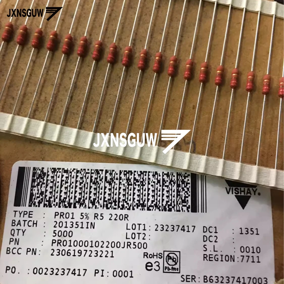 

200PCS/lot Original VISHAY PR01 1W 220R 5% 2.5x6.5MM metal film resistor free shipping 1W220R