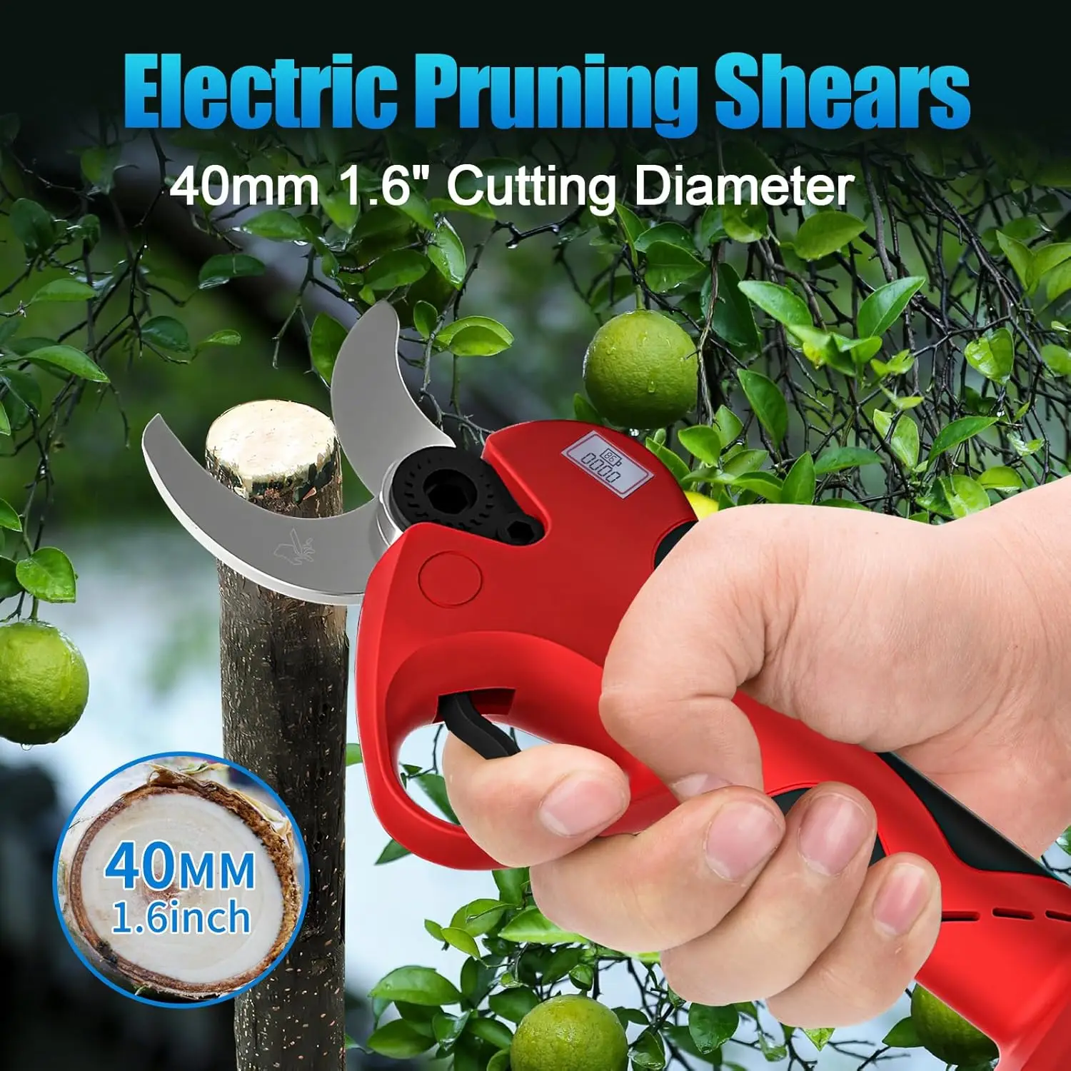 Electric Pruning Shears, Electric Pruner 40Mm 1.6"" Cutting Diameter Electric Pruners Cordless With 2Pcs 2Ah Rechargeable