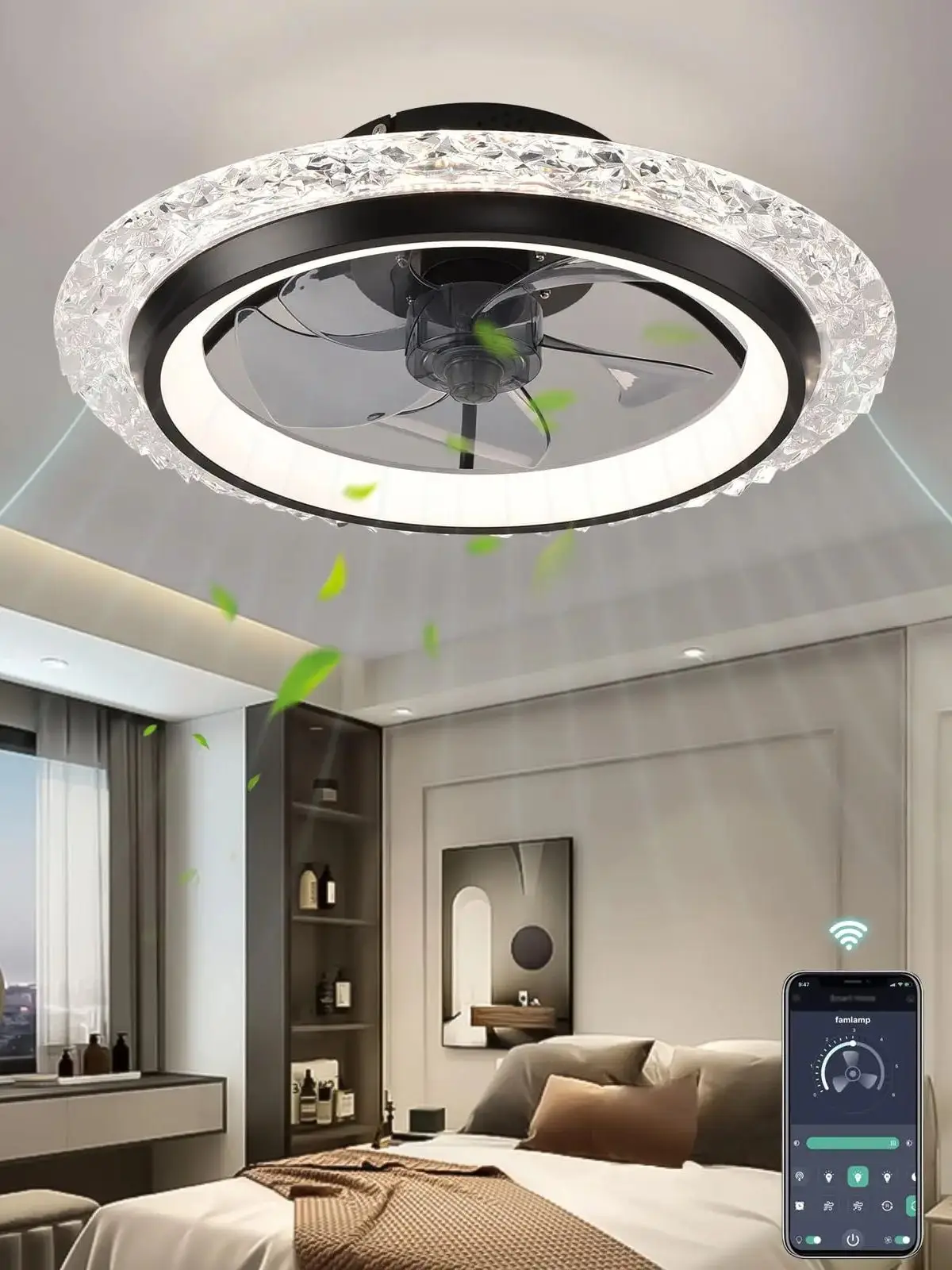 IRALAN Smart Flower Plafondventilator Licht Afstandsbediening Traploos dimmen 6 snelheden Wind Stille DC-motor voor slaapkamervoortuin - afbeelding 2