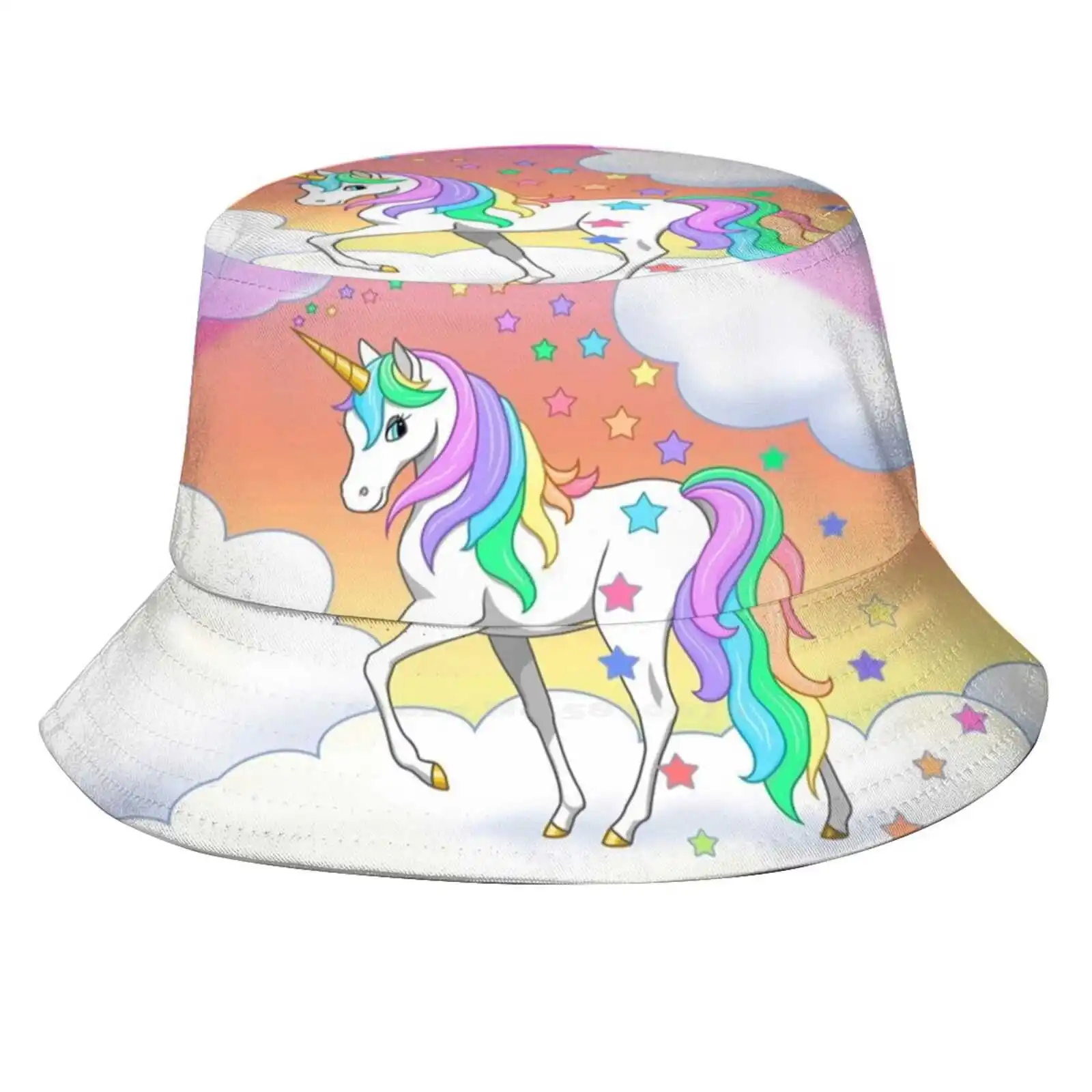 Pretty Rainbow Unicorn Clouds Colorful Falling Stars Pattern Hats Outdoor Hat Sun Cap Unicorns Rainbow Unicorn Horses Cute