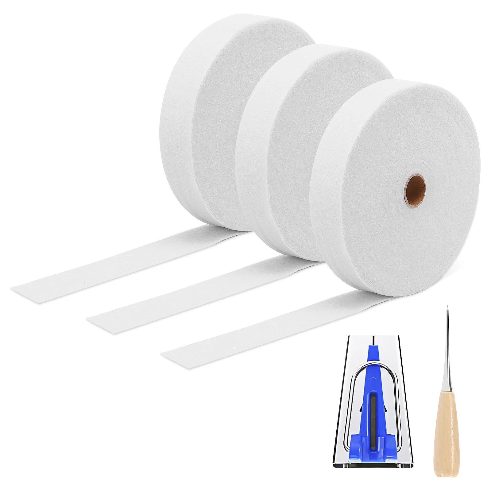 3 rollos de rollo de gelatina, tiras de bateo, rollo de gelatina acolchado de poliéster, tela con fabricante de tubos de tela y punzón, accesorios de costura para manualidades