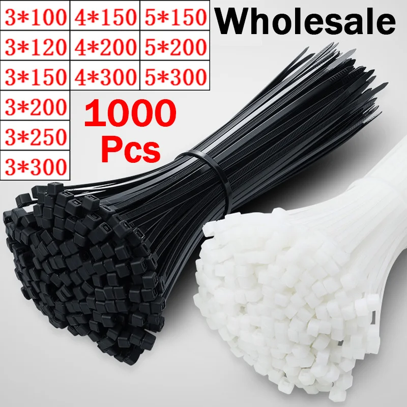 1000Pcs Self-locking Plastic Nylon Cable Tie White/Black 3*100mm Cable Tie Fastening Ring 4*200mm Cable Tie Zip Wraps Strap Tie