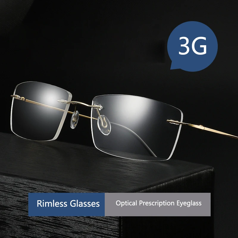 

Big Size Rimless Glasses Business Ultra Light Pure Titanium Spectacle Myopia Hyperopia Optical Prescription Frames Man Woman