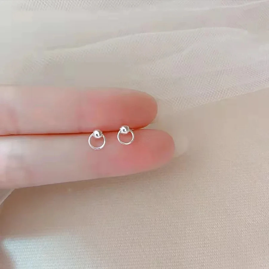 Tiny Minimalist Silver Plated Korean Mini Small Stud Earrings for Women Student Teen Hypoallergenic Simple Ear Piercing Jewelry