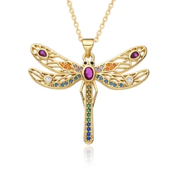 Y2k Gold Color Dragonfly Charms Colorful Inlaid CZ Necklace for Women Choker Chain Pendant for Jewelry Making DIY Accessories