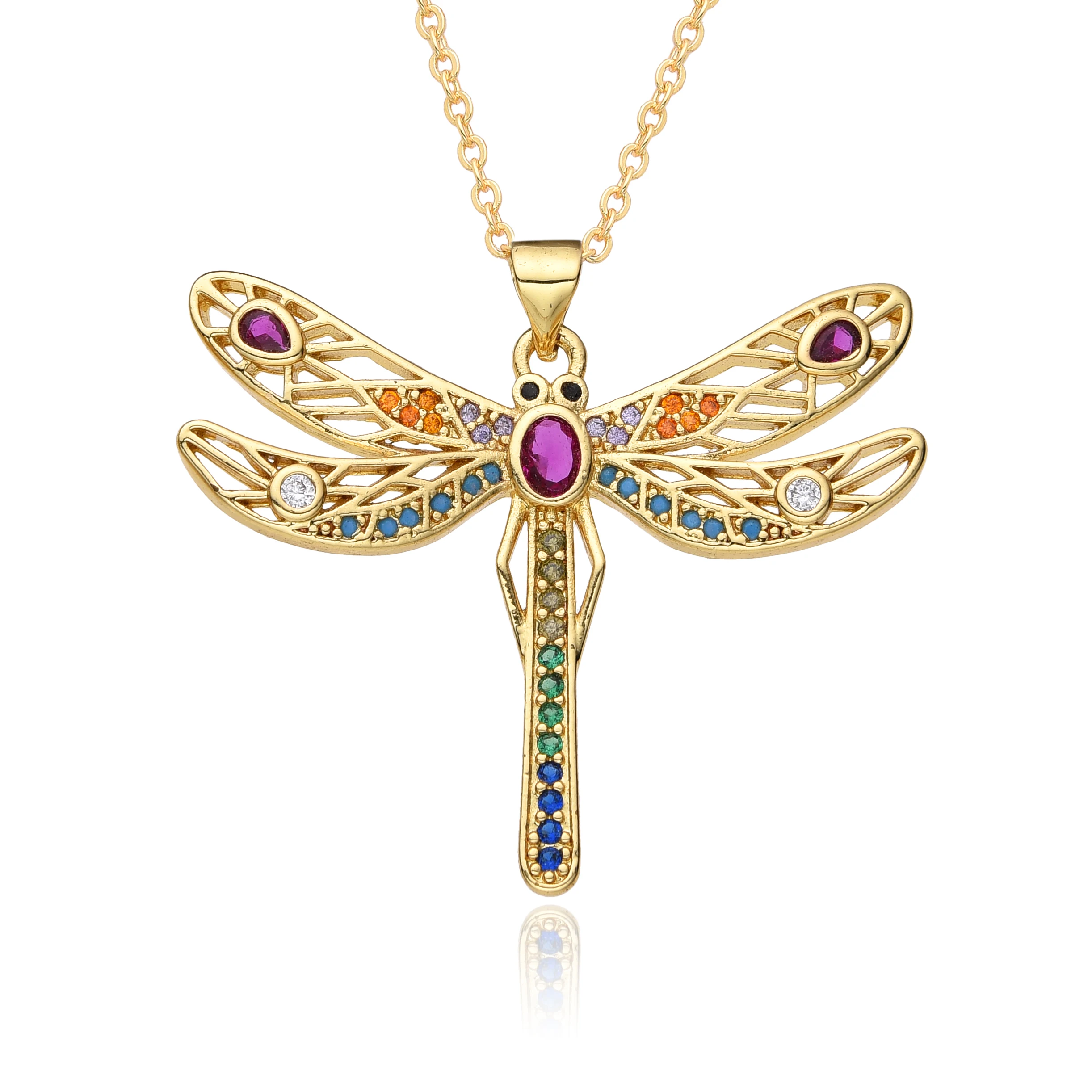 Y2k Gold Color Dragonfly Charms Colorful Inlaid CZ Necklace for Women Choker Chain Pendant for Jewelry Making DIY Accessories