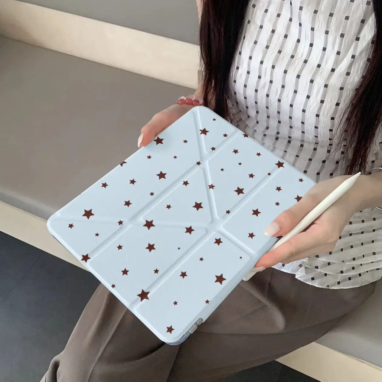 Korean Blue Full Screen Star Y2K Tablet Case For iPad Pro 13in 11th M5 M4 12.9in A16 7/8/9/10th Air4/5/6/7 11in M2 M3 Mini Cover
