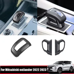 For Mitsubishi outlander 2022 2023 2024 ABS Black carbonfiber Car Gear Head Knob Cover Trim Handball button Lower box Cover