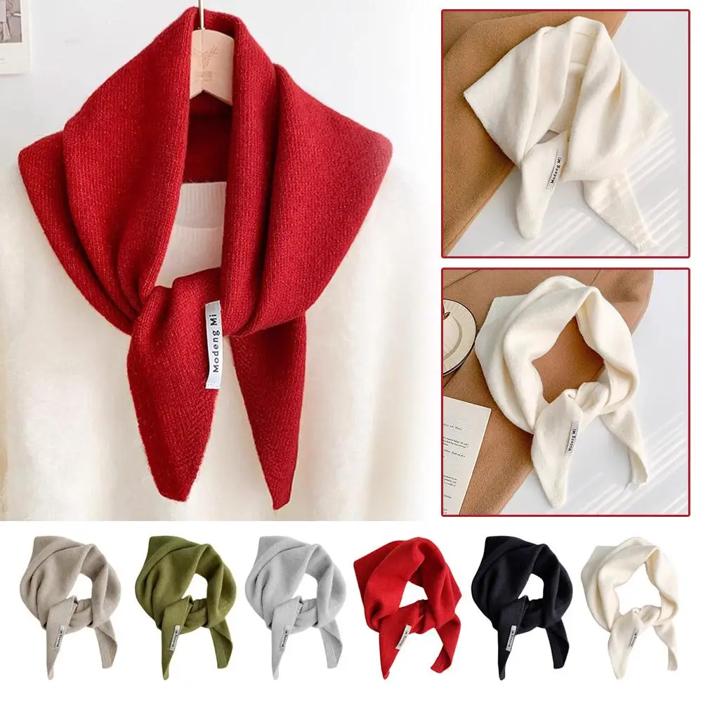 2024 British Korean Style Niche Wool Knitted Triangular Warm Knitted Headscarf Multi-functional Scarf Scarf Scarf Women Kni A7P5