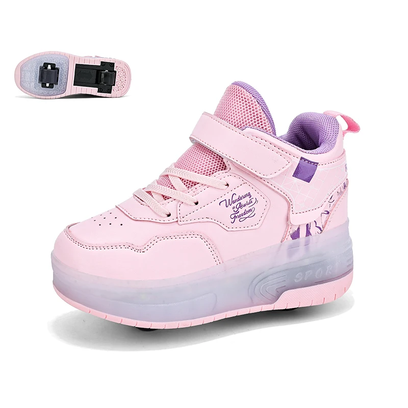 USB Charging Roller Skates Shoes For Kids Boys Girls LED Light Two Wheel Sneakers Children Glowing Shoes Sport Casual Flat Shoes