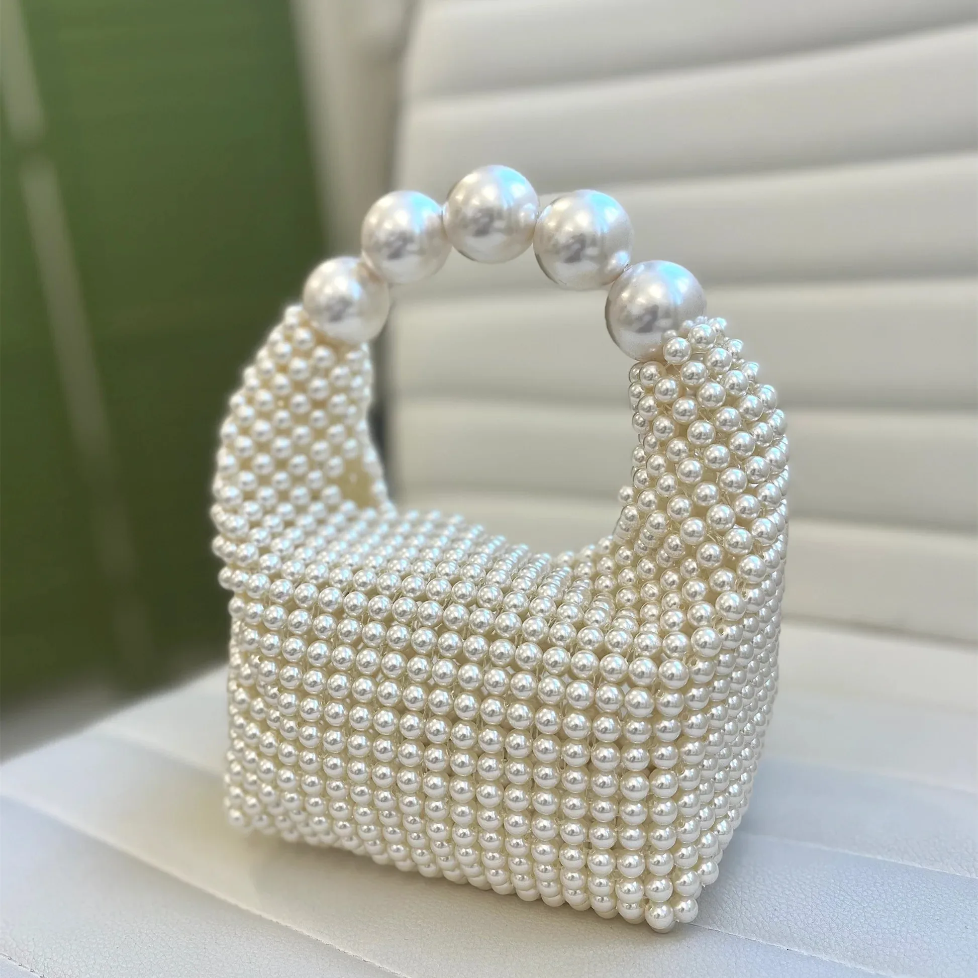 Pearl bead bag designer brand Acrylic stone hobo tote handbag women handmade party purse 2023 summer new